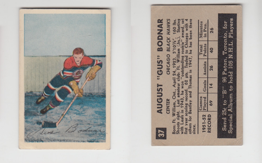 1952-53 PARKHURST HOCKEY CARD #37 A. BODNAR photo 1952-53 PARKHURST HOCKEY CARD #37 A. BODNAR photo