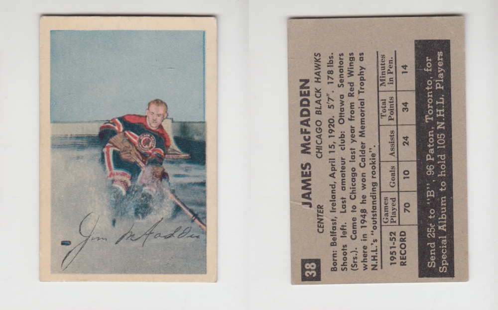 1952-53 PARKHURST HOCKEY CARD #38 J. McFADDEN photo 1952-53 PARKHURST HOCKEY CARD #38 J. McFADDEN photo