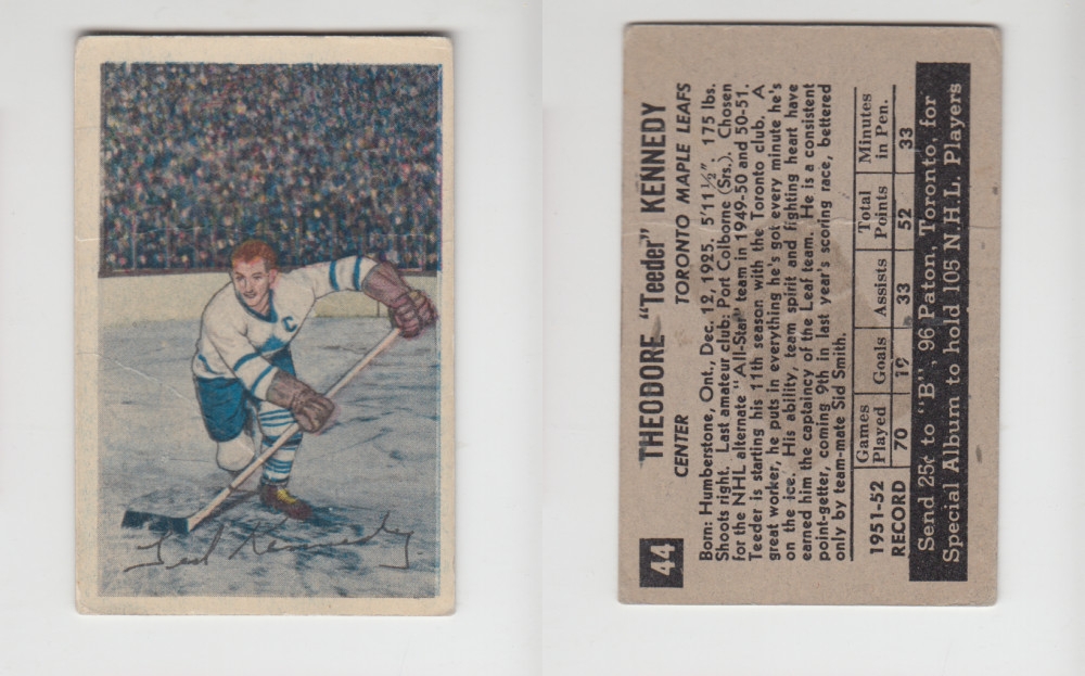 1952-53 PARKHURST HOCKEY CARD #44 T. KENNEDY photo 1952-53 PARKHURST HOCKEY CARD #44 T. KENNEDY photo