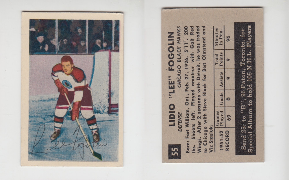 1952-53 PARKHURST HOCKEY CARD #55 L. FOGOLIN photo 1952-53 PARKHURST HOCKEY CARD #55 L. FOGOLIN photo