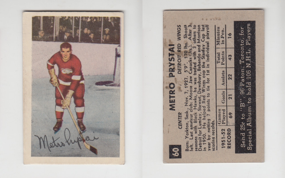 1952-53 PARKHURST HOCKEY CARD #60 M. PRYSTAI photo 1952-53 PARKHURST HOCKEY CARD #60 M. PRYSTAI photo