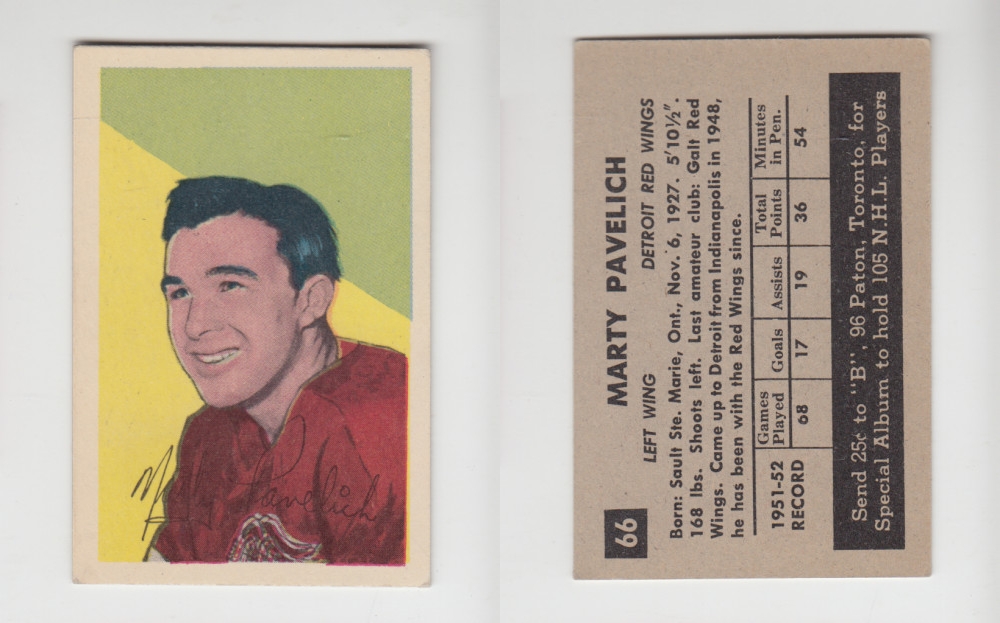 1952-53 PARKHURST HOCKEY CARD #66 M. PAVELICH photo 1952-53 PARKHURST HOCKEY CARD #66 M. PAVELICH photo