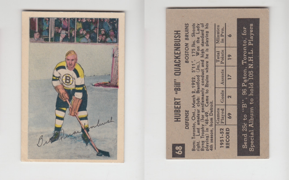 1952-53 PARKHURST HOCKEY CARD #68 H. QUACKENBUSH photo 1952-53 PARKHURST HOCKEY CARD #68 H. QUACKENBUSH photo