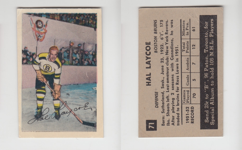 1952-53 PARKHURST HOCKEY CARD #71 H. LAYCOE photo 1952-53 PARKHURST HOCKEY CARD #71 H. LAYCOE photo