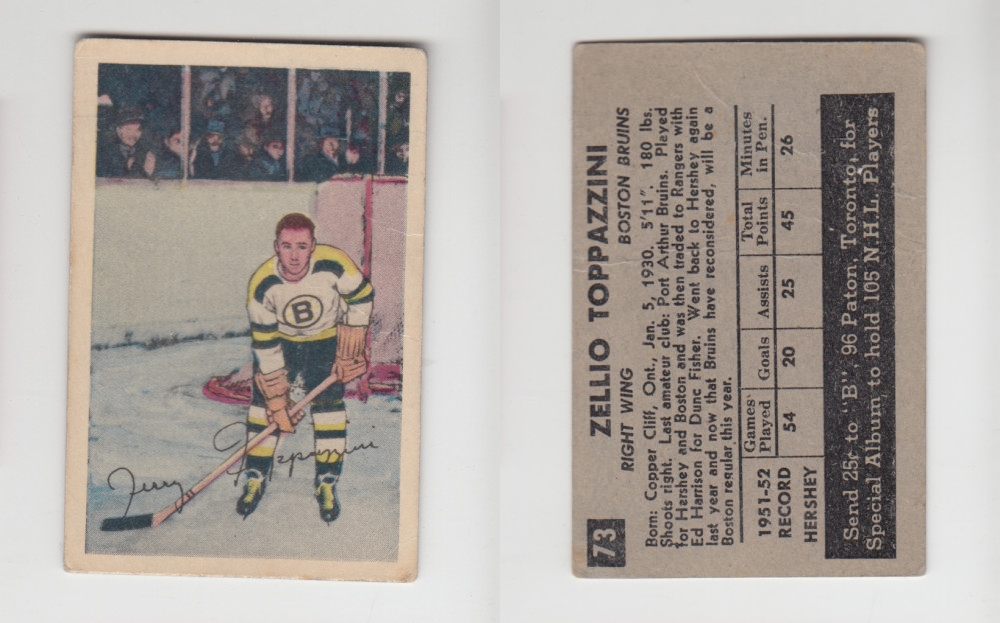 1952-53 PARKHURST HOCKEY CARD #73 Z. TOPPAZZINI photo 1952-53 PARKHURST HOCKEY CARD #73 Z. TOPPAZZINI photo
