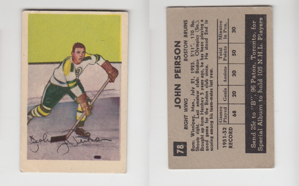 1952-53 PARKHURST HOCKEY CARD #78 J. PEIRSON photo 1952-53 PARKHURST HOCKEY CARD #78 J. PEIRSON photo