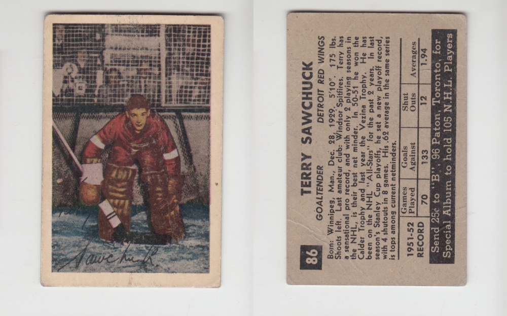 1952-53 PARKHURST HOCKEY CARD #86 T. SAWCHUCK photo 1952-53 PARKHURST HOCKEY CARD #86 T. SAWCHUCK photo