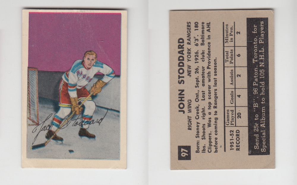1952-53 PARKHURST HOCKEY CARD #97 J. STODDARD photo 1952-53 PARKHURST HOCKEY CARD #97 J. STODDARD photo