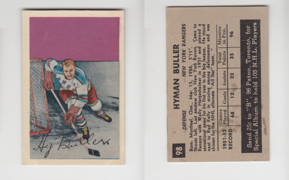 1952-53 PARKHURST HOCKEY CARD #98 H. BULLER photo 1952-53 PARKHURST HOCKEY CARD #98 H. BULLER photo