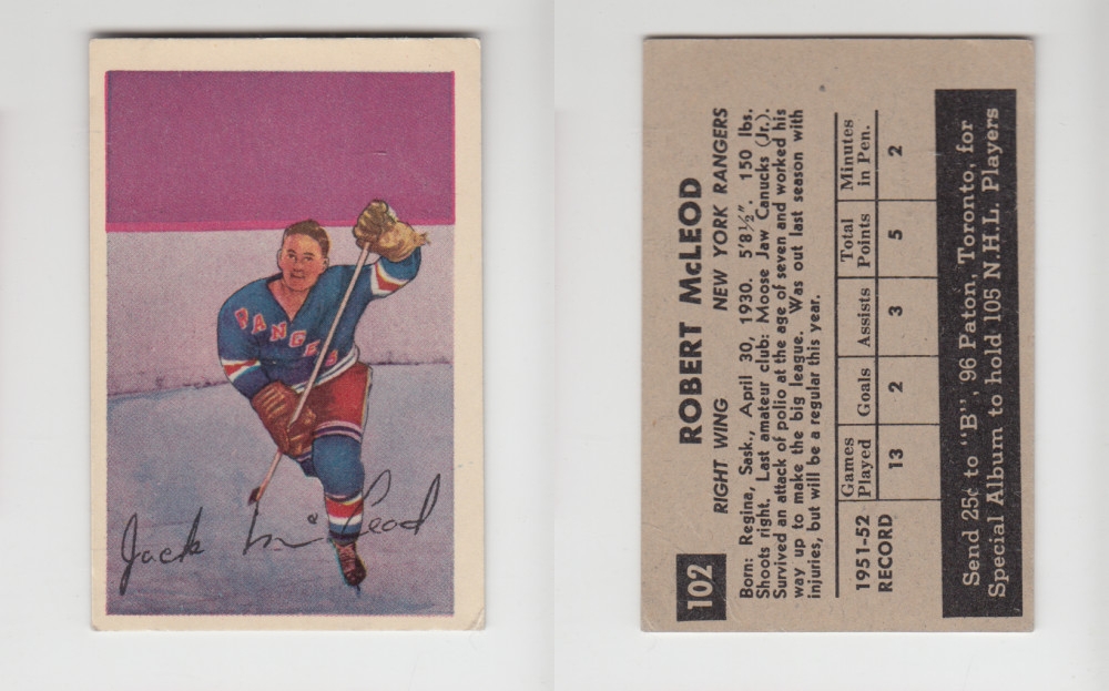 1952-53 PARKHURST HOCKEY CARD #102 R. MCLEOD photo 1952-53 PARKHURST HOCKEY CARD #102 R. MCLEOD photo
