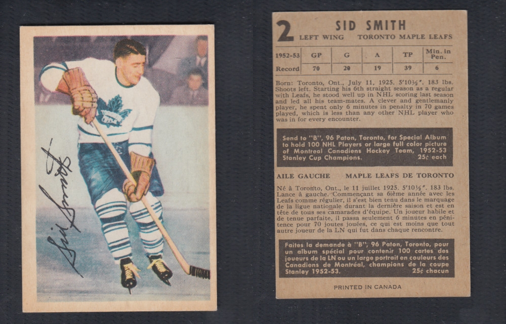 1953-54 PARKHURST HOCKEY CARD #2 S. SMITH photo 1953-54 PARKHURST HOCKEY CARD #2 S. SMITH photo