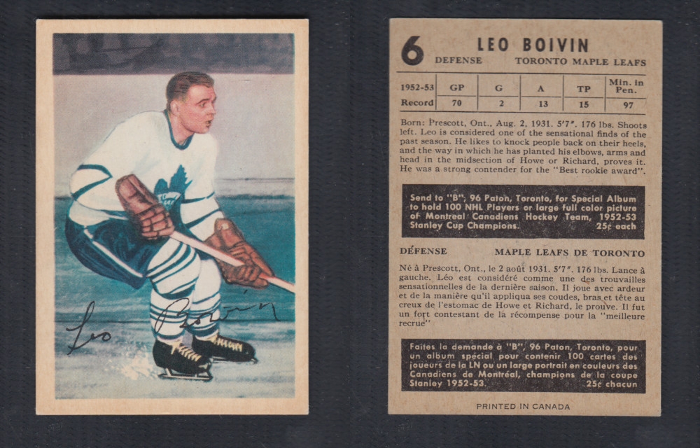 1953-54 PARKHURST HOCKEY CARD #6 L. BOIVIN photo 1953-54 PARKHURST HOCKEY CARD #6 L. BOIVIN photo
