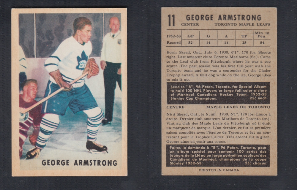 1953-54 PARKHURST HOCKEY CARD #11 G. ARMSTRONG photo