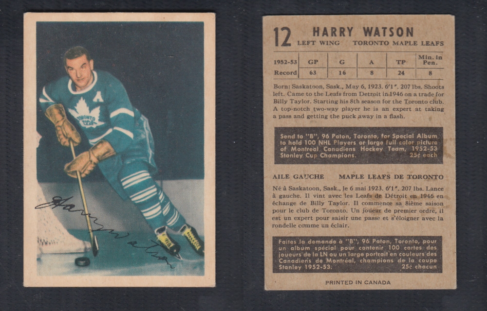 1953-54 PARKHURST HOCKEY CARD #12 H. WATSON photo