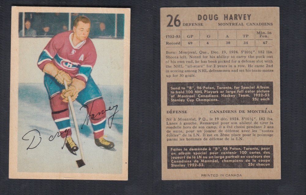 1953-54 PARKHURST HOCKEY CARD #26 D. HARVEY photo