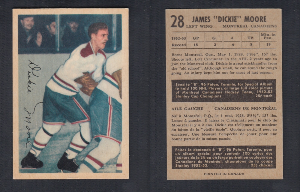1953-54 PARKHURST HOCKEY CARD #28 J. MOORE photo