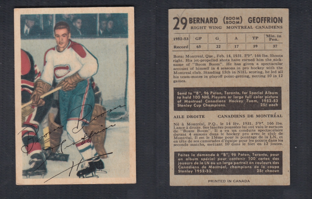 1953-54 PARKHURST HOCKEY CARD #29 B. GEOFFRION photo 1953-54 PARKHURST HOCKEY CARD #29 B. GEOFFRION photo