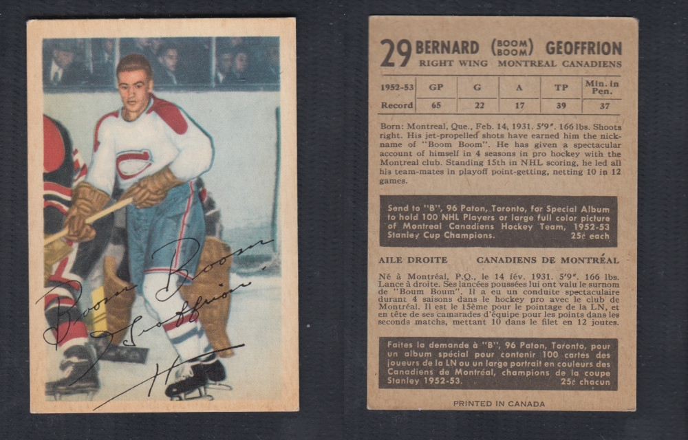 1953-54 PARKHURST HOCKEY CARD #29 B. GEOFFRION photo 1953-54 PARKHURST HOCKEY CARD #29 B. GEOFFRION photo
