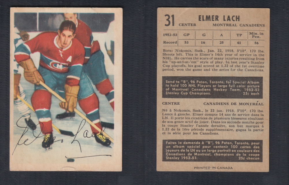 1953-54 PARKHURST HOCKEY CARD #31 E. LACH photo 1953-54 PARKHURST HOCKEY CARD #31 E. LACH photo