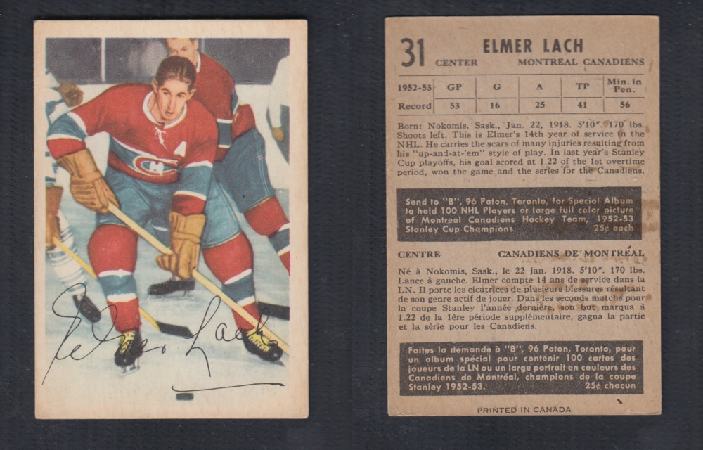 1953-54 PARKHURST HOCKEY CARD #31 E. LACH photo 1953-54 PARKHURST HOCKEY CARD #31 E. LACH photo