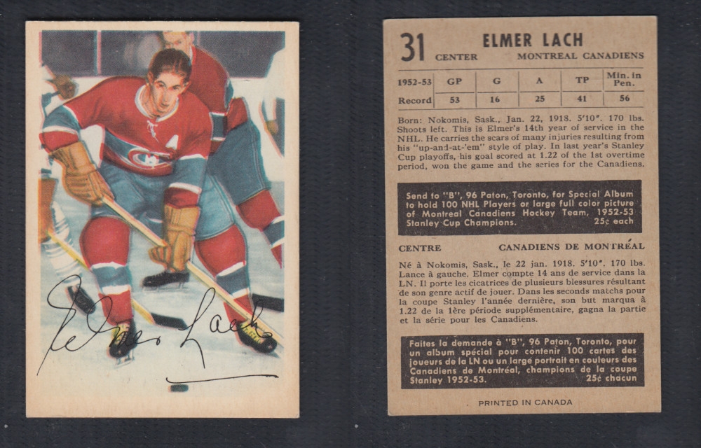 1953-54 PARKHURST HOCKEY CARD #31 E. LACH photo 1953-54 PARKHURST HOCKEY CARD #31 E. LACH photo