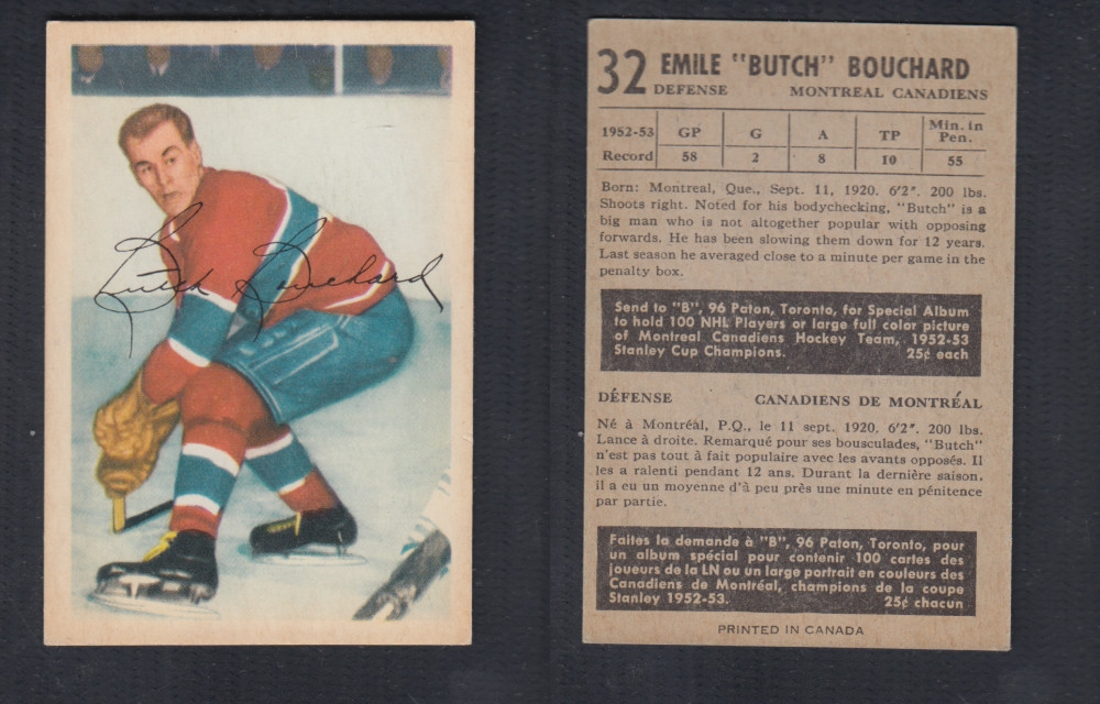 1953-54 PARKHURST HOCKEY CARD #32 E. BOUCHARD photo 1953-54 PARKHURST HOCKEY CARD #32 E. BOUCHARD photo