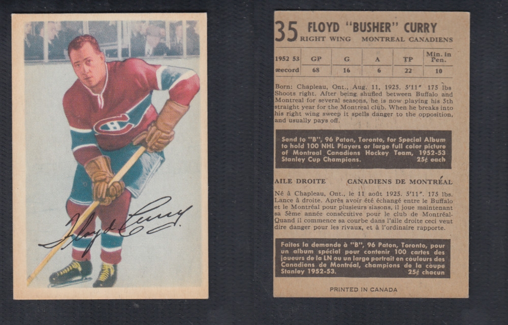 1953-54 PARKHURST HOCKEY CARD #35 F. CURRY photo 1953-54 PARKHURST HOCKEY CARD #35 F. CURRY photo
