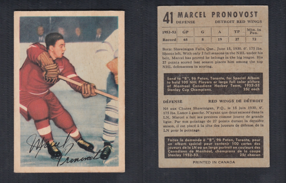 1953-54 PARKHURST HOCKEY CARD #41 M. PRONOVOST photo 1953-54 PARKHURST HOCKEY CARD #41 M. PRONOVOST photo
