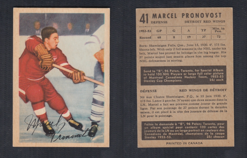 1953-54 PARKHURST HOCKEY CARD #41 M. PRONOVOST photo 1953-54 PARKHURST HOCKEY CARD #41 M. PRONOVOST photo