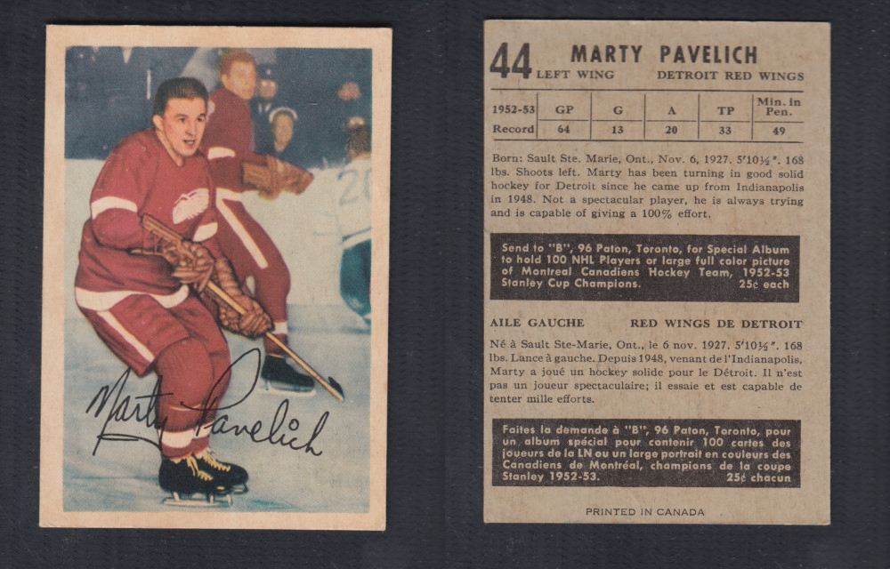 1953-54 PARKHURST HOCKEY CARD #44 M. PAVELICH photo 1953-54 PARKHURST HOCKEY CARD #44 M. PAVELICH photo