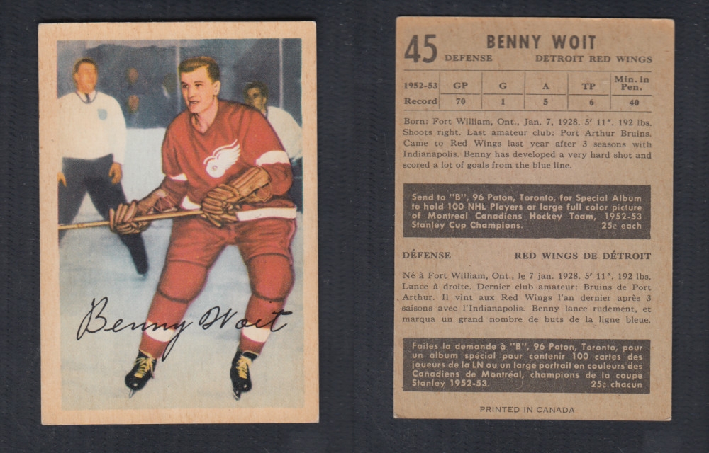 1953-54 PARKHURST HOCKEY CARD #45 B. WOIT photo 1953-54 PARKHURST HOCKEY CARD #45 B. WOIT photo