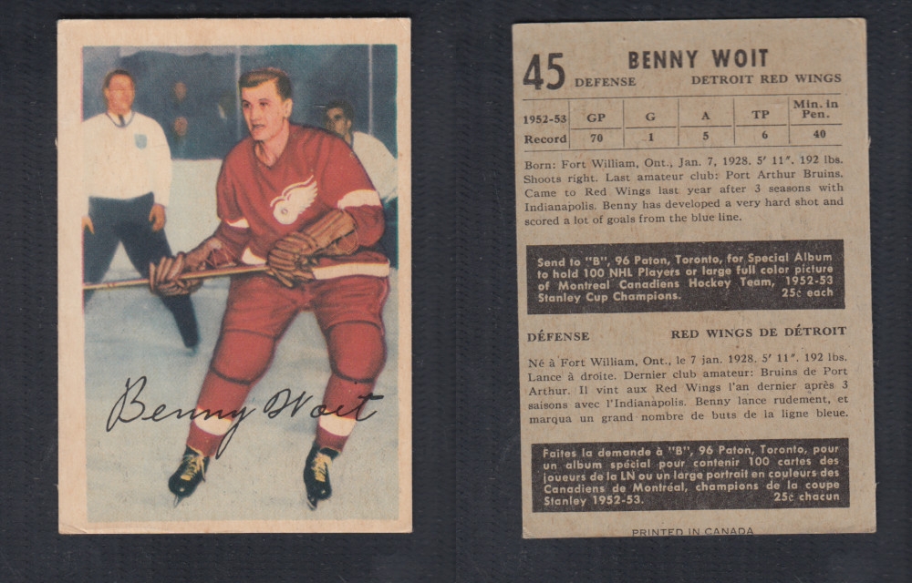 1953-54 PARKHURST HOCKEY CARD #45 B. WOIT photo 1953-54 PARKHURST HOCKEY CARD #45 B. WOIT photo