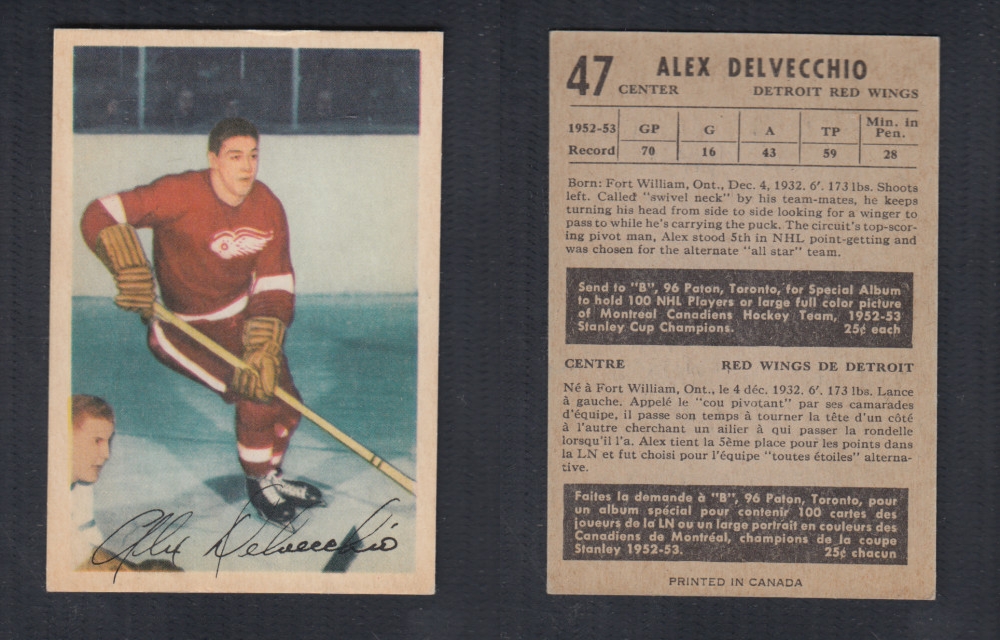 1953-54 PARKHURST HOCKEY CARD #47 A. DELVECCHIO photo 1953-54 PARKHURST HOCKEY CARD #47 A. DELVECCHIO photo