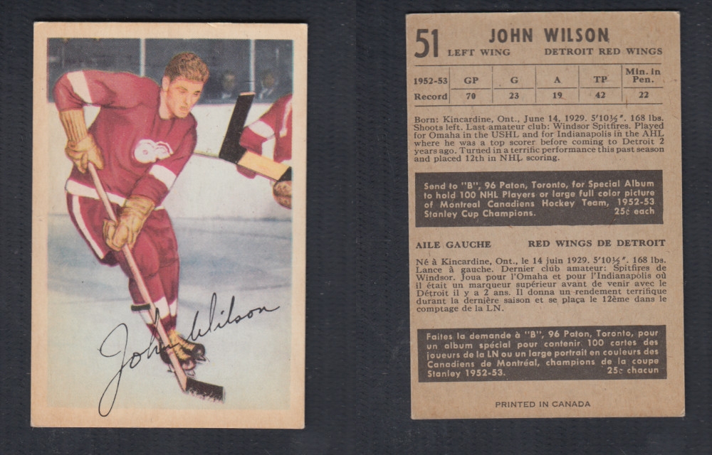 1953-54 PARKHURST HOCKEY CARD #51 J. WILSON photo 1953-54 PARKHURST HOCKEY CARD #51 J. WILSON photo
