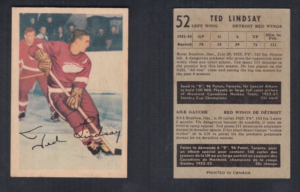 1953-54 PARKHURST HOCKEY CARD #52 T. LINDSAY photo 1953-54 PARKHURST HOCKEY CARD #52 T. LINDSAY photo
