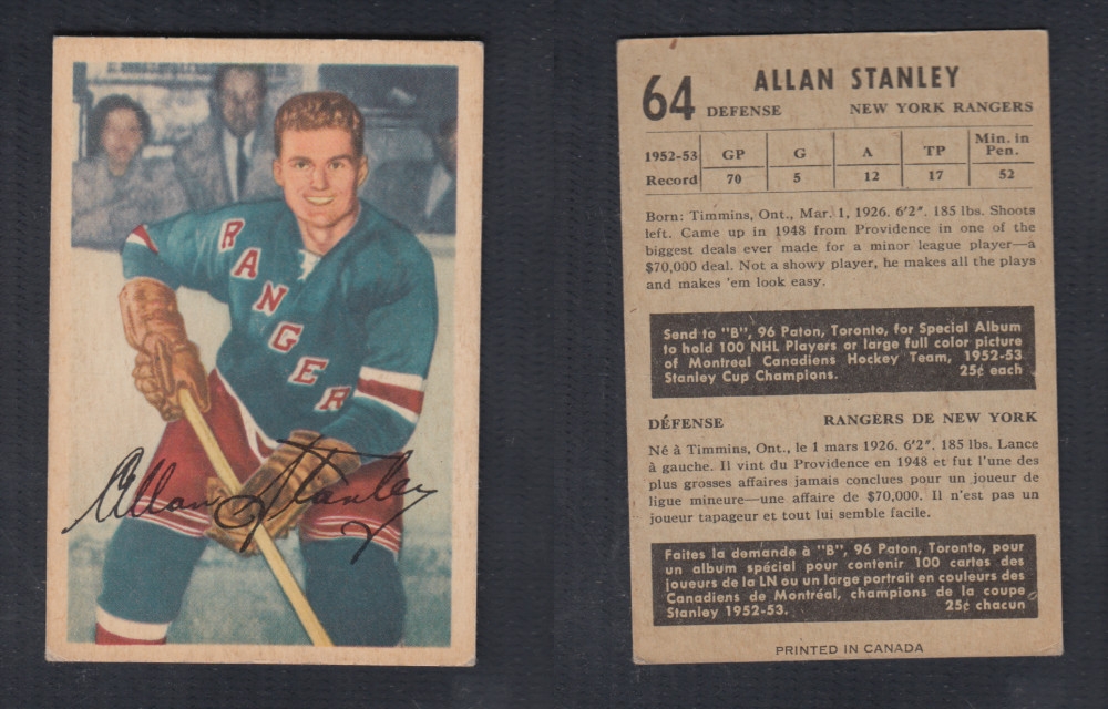 1953-54 PARKHURST HOCKEY CARD #64 A. STANLEY photo 1953-54 PARKHURST HOCKEY CARD #64 A. STANLEY photo