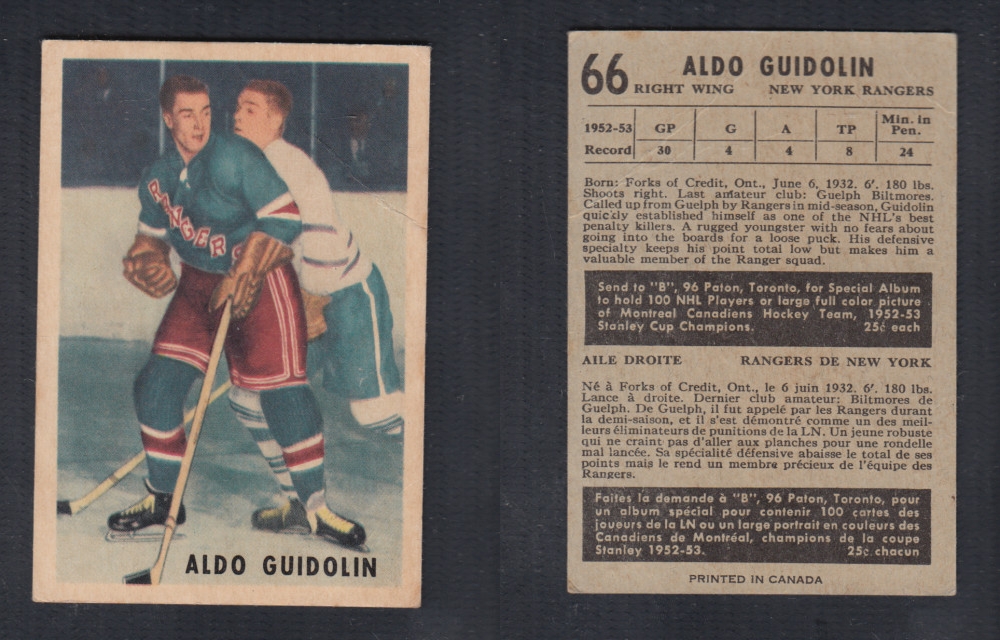1953-54 PARKHURST HOCKEY CARD #66 A. GUIDOLIN photo 1953-54 PARKHURST HOCKEY CARD #66 A. GUIDOLIN photo
