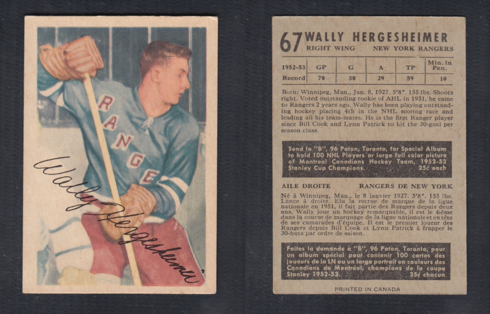1953-54 PARKHURST HOCKEY CARD #67 W. HERGESHEIMER photo 1953-54 PARKHURST HOCKEY CARD #67 W. HERGESHEIMER photo