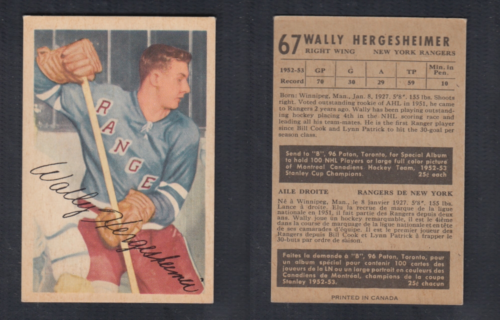 1953-54 PARKHURST HOCKEY CARD #67 W. HERGESHEIMER photo 1953-54 PARKHURST HOCKEY CARD #67 W. HERGESHEIMER photo