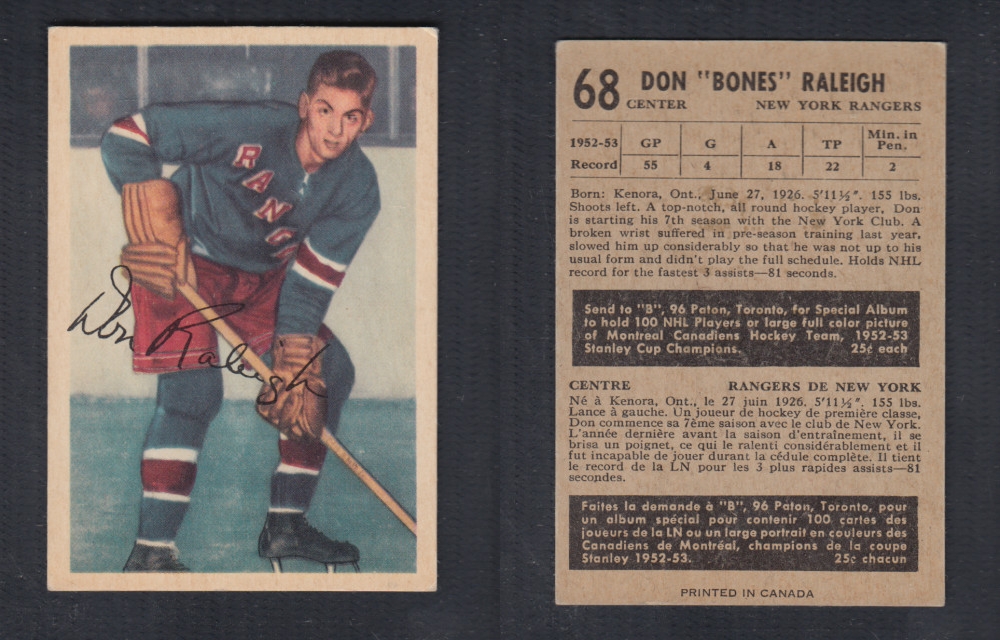 1953-54 PARKHURST HOCKEY CARD #68 D. RALEIGH photo 1953-54 PARKHURST HOCKEY CARD #68 D. RALEIGH photo