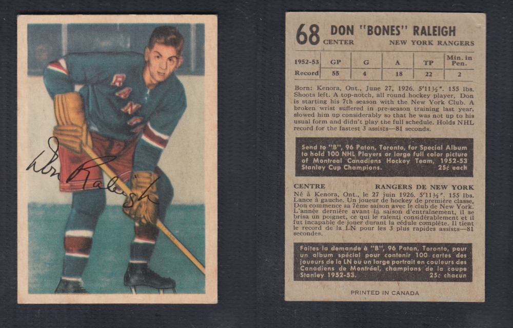 1953-54 PARKHURST HOCKEY CARD #68 D. RALEIGH photo 1953-54 PARKHURST HOCKEY CARD #68 D. RALEIGH photo
