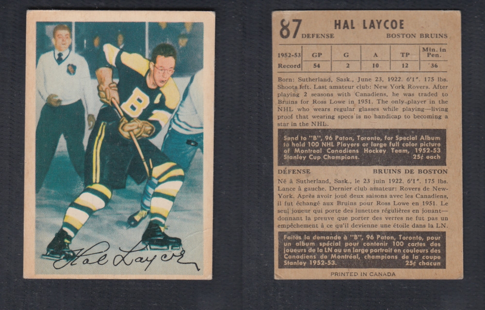 1953-54 PARKHURST HOCKEY CARD #87 H. LAYCOE photo