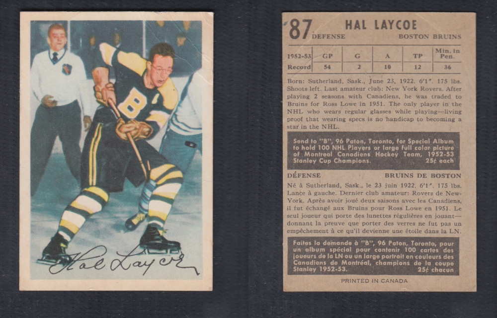 1953-54 PARKHURST HOCKEY CARD #87 H. LAYCOE photo 1953-54 PARKHURST HOCKEY CARD #87 H. LAYCOE photo