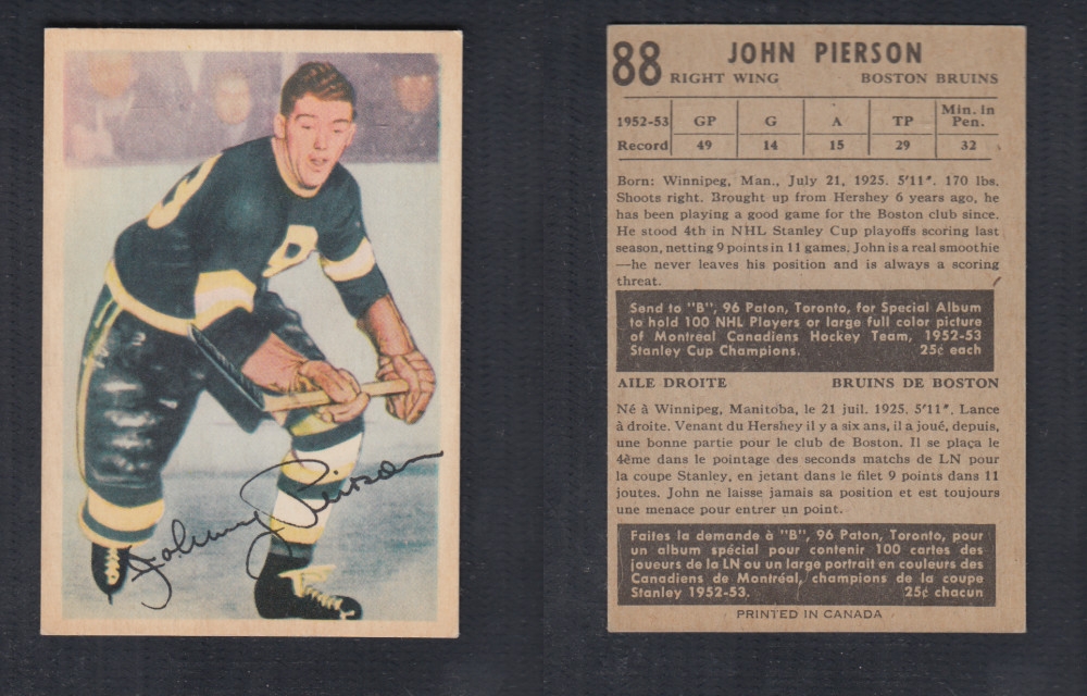 1953-54 PARKHURST HOCKEY CARD #88 J. PIERSON photo 1953-54 PARKHURST HOCKEY CARD #88 J. PIERSON photo