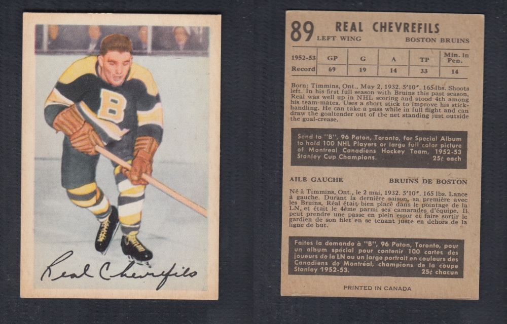 1953-54 PARKHURST HOCKEY CARD #89 R. CHEVREFILS photo 1953-54 PARKHURST HOCKEY CARD #89 R. CHEVREFILS photo