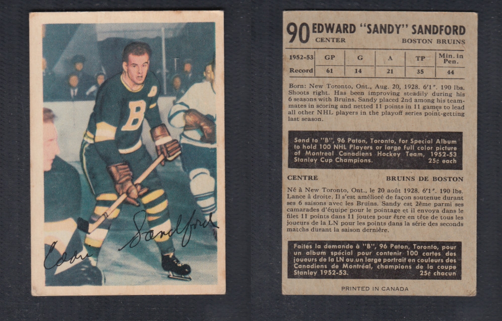1953-54 PARKHURST HOCKEY CARD #90 E. SANDFORD photo 1953-54 PARKHURST HOCKEY CARD #90 E. SANDFORD photo
