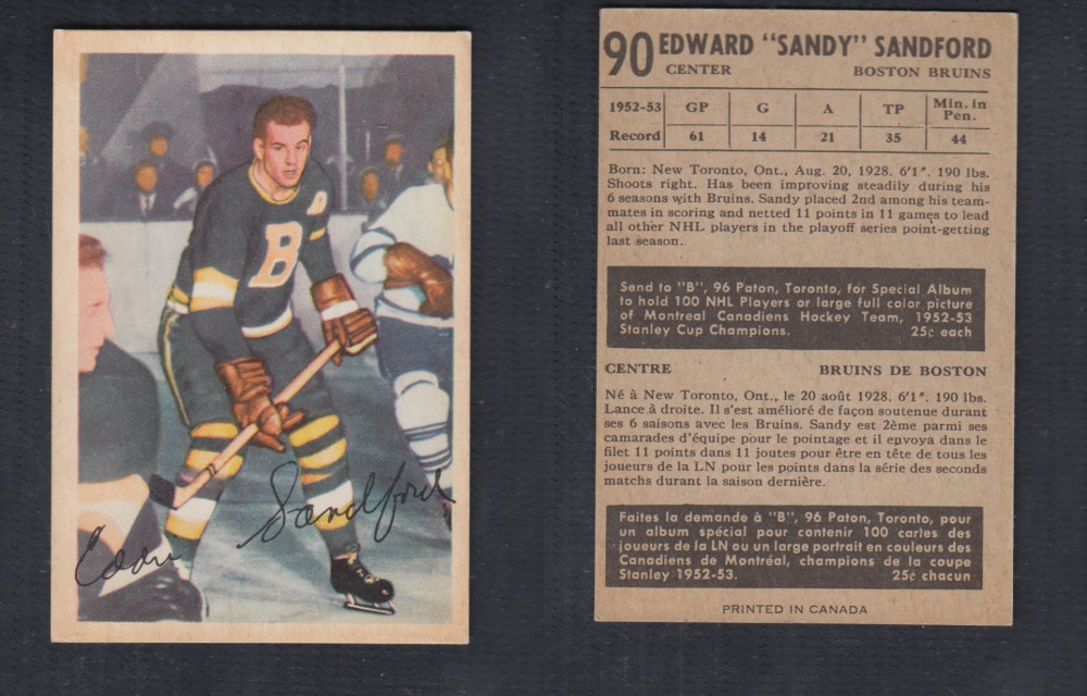1953-54 PARKHURST HOCKEY CARD #90 E. SANDFORD photo 1953-54 PARKHURST HOCKEY CARD #90 E. SANDFORD photo