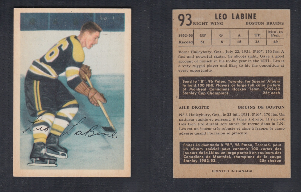 1953-54 PARKHURST HOCKEY CARD #93 L. LABINE photo 1953-54 PARKHURST HOCKEY CARD #93 L. LABINE photo