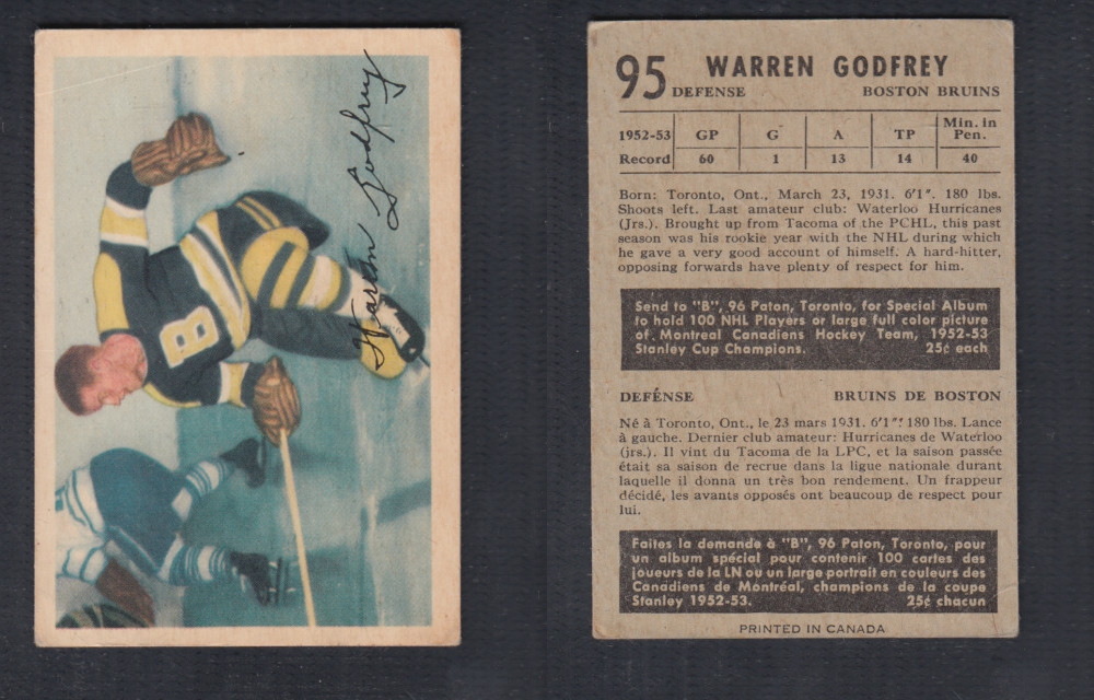 1953-54 PARKHURST HOCKEY CARD #95 W. GODFREY photo 1953-54 PARKHURST HOCKEY CARD #95 W. GODFREY photo