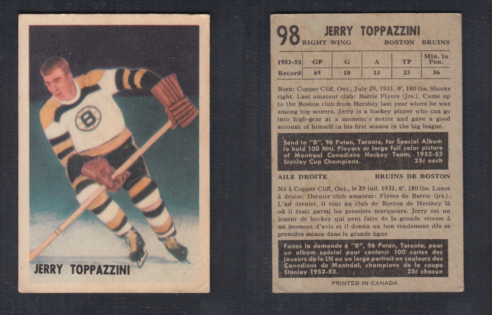 1953-54 PARKHURST HOCKEY CARD #98 J. TOPPAZZINI photo 1953-54 PARKHURST HOCKEY CARD #98 J. TOPPAZZINI photo